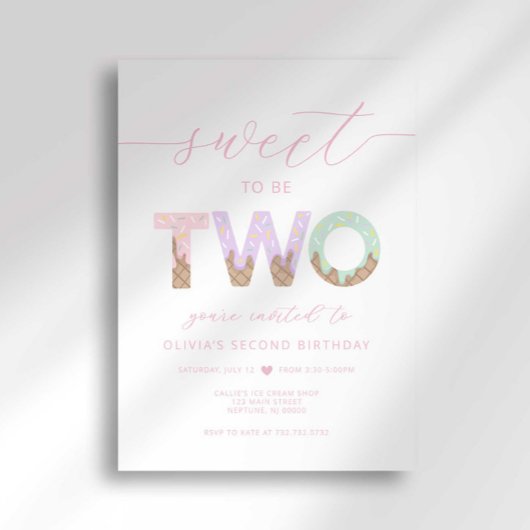 Sweet to be Two Ice Cream Party Invitation