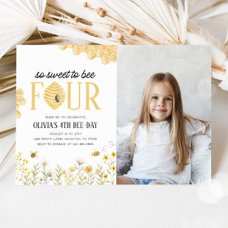 Sweet to Bee Four Bee 4th Birthday Foto Kaart