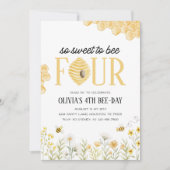 Sweet to Bee Four Bee Uitnodiging voor 4e verjaard (Voorkant)