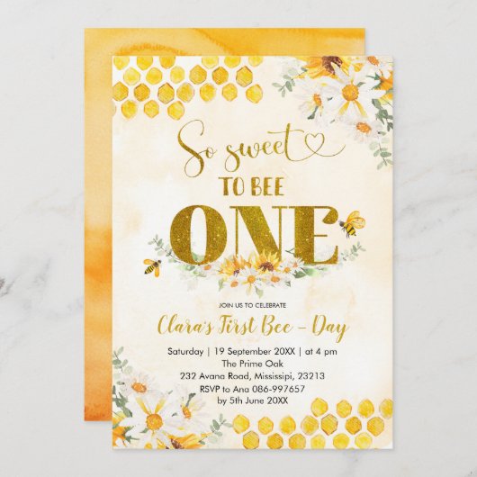 Sweet to Bee One First Birthday Invitation (Devant / Derrière)
