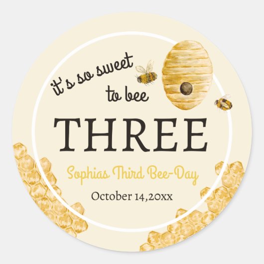 Sweet To Bee Three Third Birthday Bees Honeycomb Ronde Sticker (Voorkant)