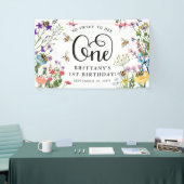 "Sweet-to-Bee" Wilde bloem en bloemBee 1e verjaard Spandoek (Beurs)