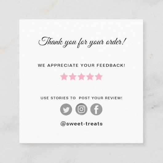 Sweet Treats bakkerij Dank u Vierkante Visitekaartje (Achterkant)