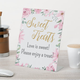 Sweet Treats Love staat in bloei voetstuk teken Reclamebord Met Voetstuk