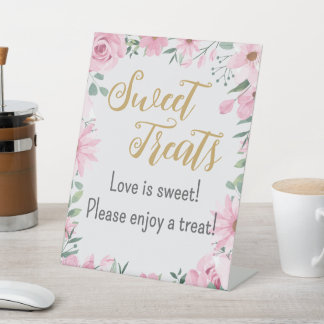 Sweet Treats Love staat in bloei voetstuk teken Reclamebord Met Voetstuk