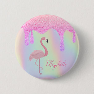 Sweet Trendy Holographic, Pink Flamingo Ronde Button 5,7 Cm