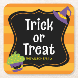 Sweet Trick or treat Halloween Party Vierkante Kartonnen Onderzetter