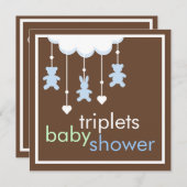 Sweet Triplets Boys Mobile Baby shower Invitation (Devant / Derrière)