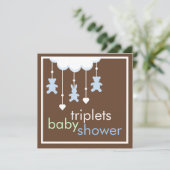 Sweet Triplets Boys Mobile Baby shower Invitation (Debout devant)