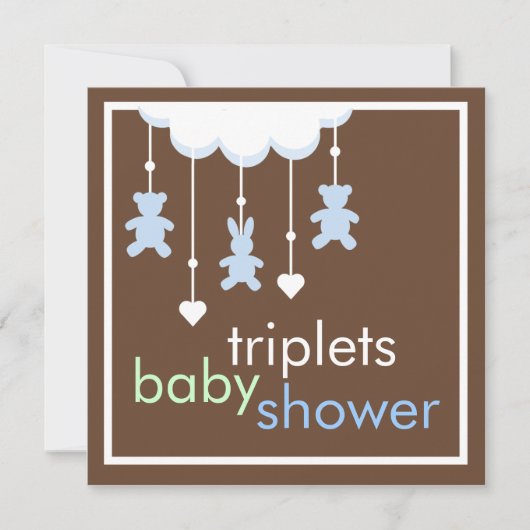Sweet Triplets Boys Mobile Baby shower Invitation (Devant)