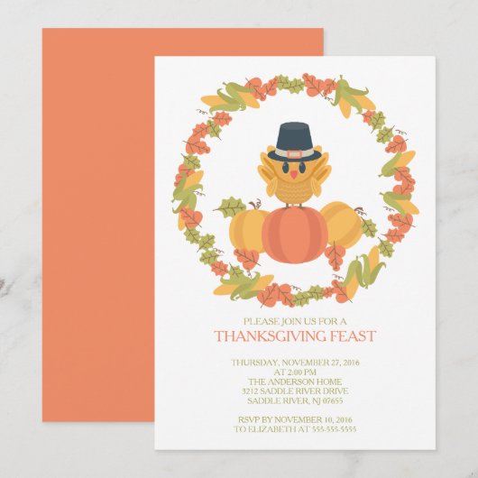 Sweet Turkey Day Thanksgiving Dinner Invitation Kaart (Voorkant / Achterkant)