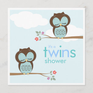 Sweet Twins Hoot Owls Boy Baby shower Invitation Kaart