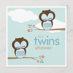 Sweet Twins Hoot Owls Boys Baby shower Kaart