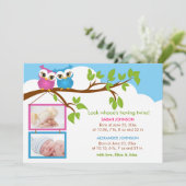 Sweet Twins Owl Girl Boy Photo Faire-part de naiss (Debout devant)