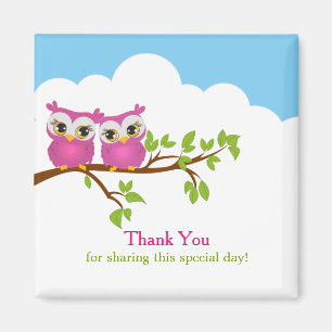 Sweet Twins Owls Girl Baby Bedankt Magnet Magneet