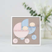 Sweet Twins Two Carriage Baby shower Invitation Kaart (Staand voorkant)