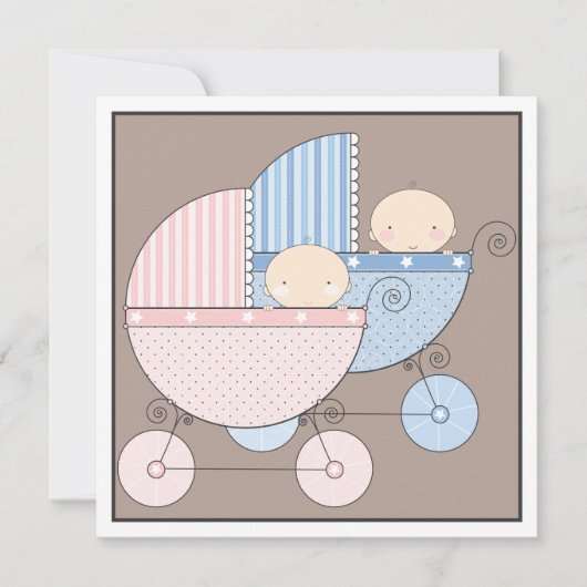 Sweet Twins Two Carriage Baby shower Invitation Kaart (Voorkant)