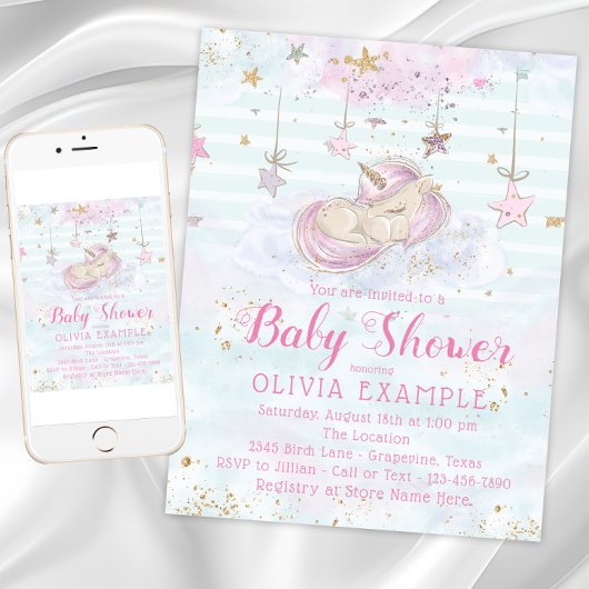 Sweet Unicorn Baby Shower Invitations