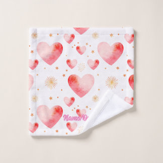 Sweet Valentine Heart Pattern with Golden Glitter Washandje