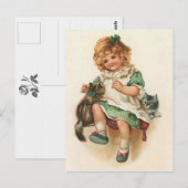 Sweet Victorian Girl & Kittens Vintage carte posta (Devant / Derrière)