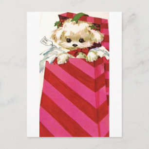 Sweet Vintage Christmas Puppy Bichon Lhasa Maltees Feestdagenkaart