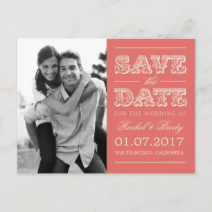 Sweet Vintage Wedding Save The Date - Koraal Aankondigingskaart