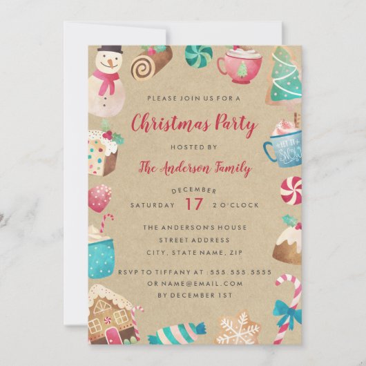 Sweet Watercolor Noël Fête Invitation (Devant)