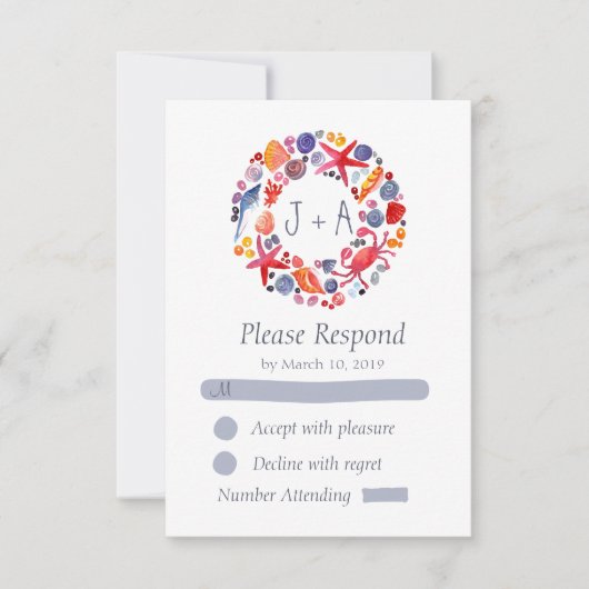 Sweet Watercolor Sea Wreath Beach Wedding RSVP (Devant)