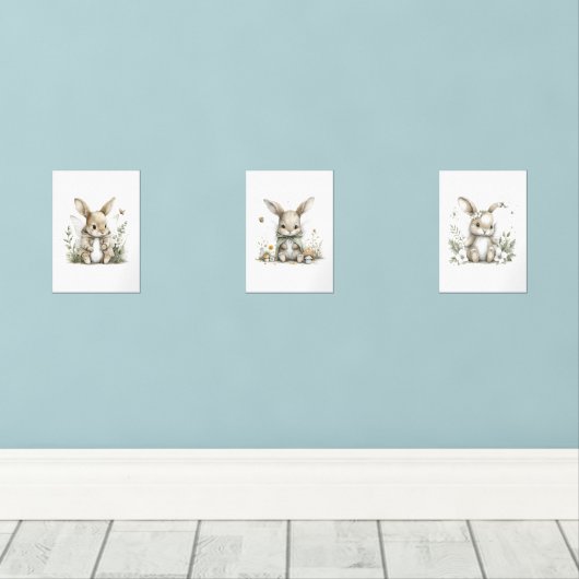 Sweet watercolour fairy bunny illustration muurkunst sets (Houten vloer)