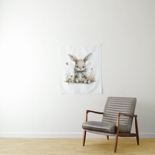 Sweet watercolour fairy bunny illustration wandkleed (In situ)