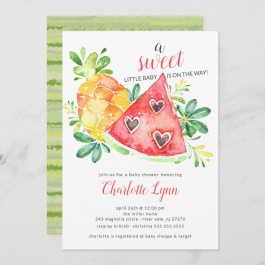 Sweet Watermelon Baby shower Invitation (Devant / Derrière)