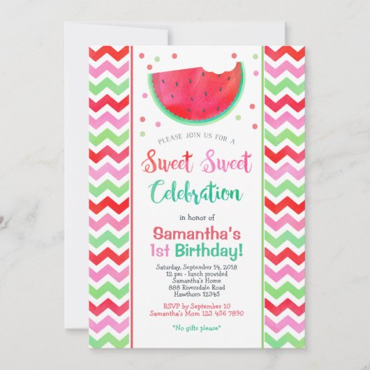 Sweet Watermelon Girl Anniversaire Fête Invitation (Devant)