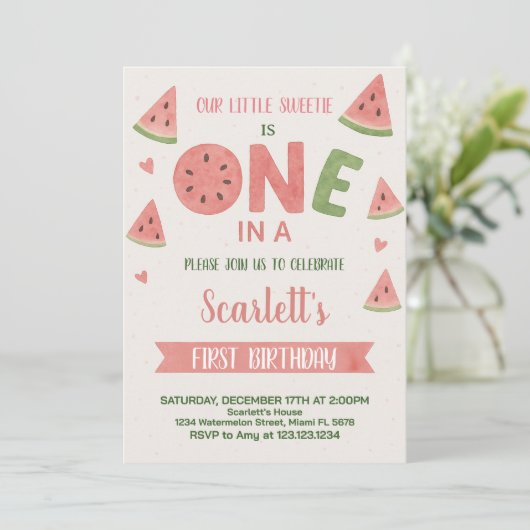 Sweet Watermelon Invitation d'anniversaire pour en (Debout devant)