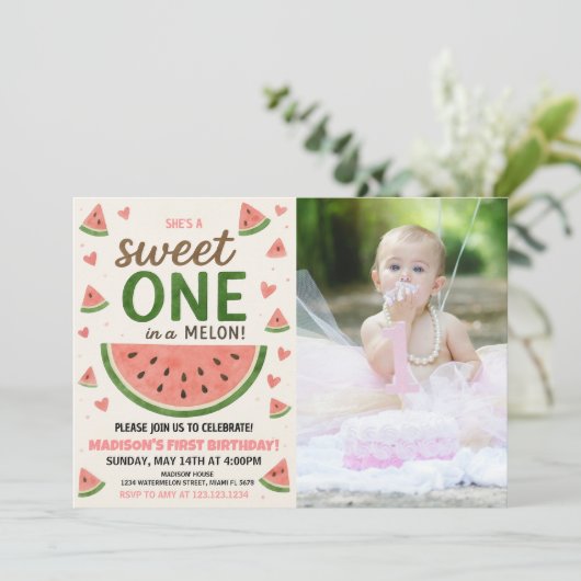 Sweet Watermelon Invitation premier anniversaire (Debout devant)