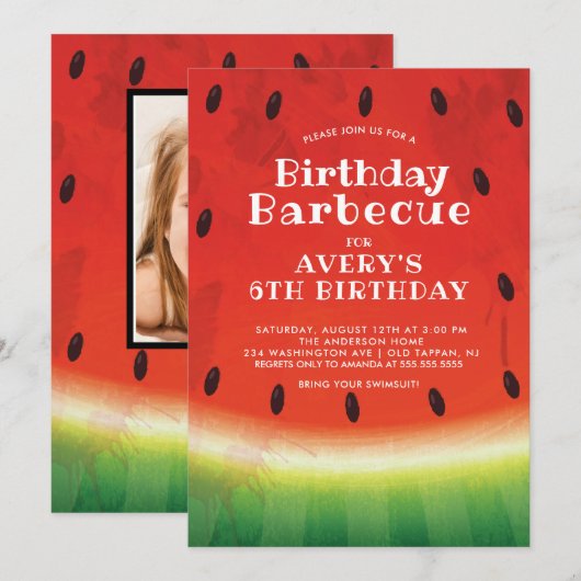 Sweet Watermelon PHOTO Anniversaire Invitation (Devant / Derrière)