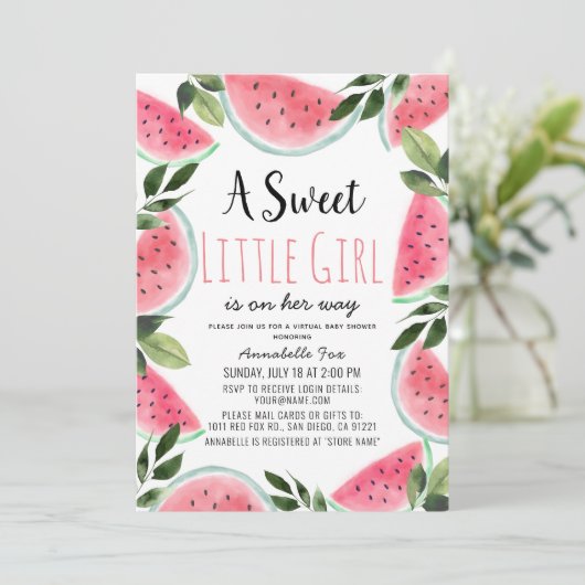 Sweet Watermelon Waterverf Virtual Baby shower Kaart (Staand voorkant)