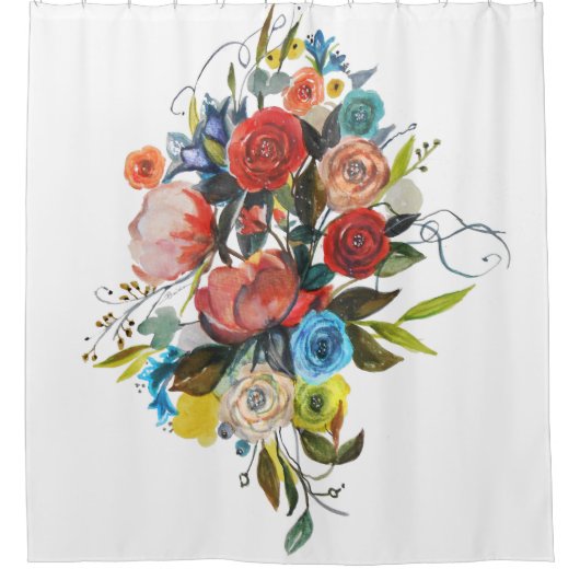 Sweet Waterverf Bouquet Simple White Douchegordijn (Voorkant)