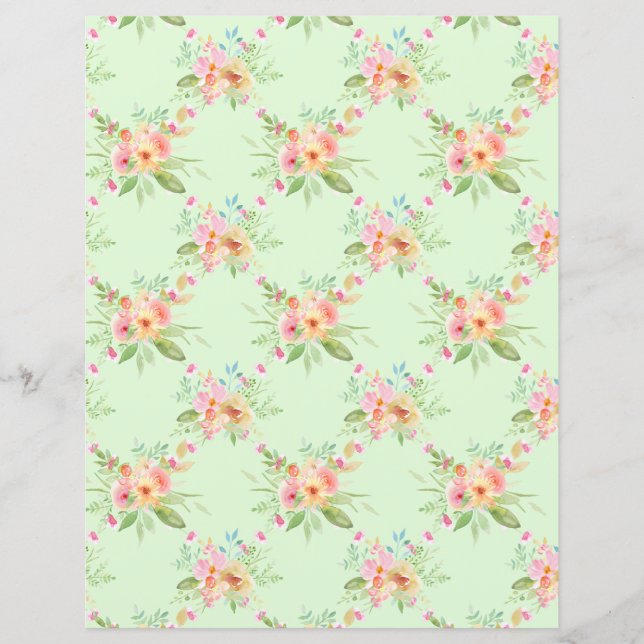 Sweet Waterverf Flowers Scrapbook Papierblad (Voorkant)