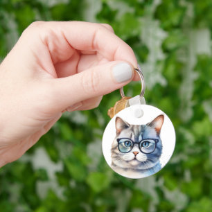 Sweet Waterverf Grey Cat gepersonaliseerd Sleutelhanger