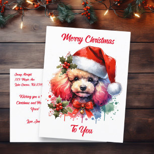 Sweet Waterverf Poedel en kerstgroeten Briefkaart