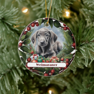Sweet Weimaraner Puppy Custom Kerstmis Keramisch Ornament