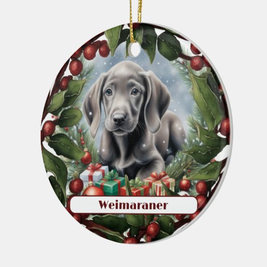 Sweet Weimaraner Puppy Custom Kerstmis Keramisch Ornament (Links)