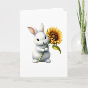 Sweet White Bunny met Zonnebloem Schattige All-Occ Kaart