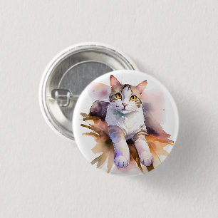 Sweet White Cat Waterverf Illustratie Ronde Button 3,2 Cm