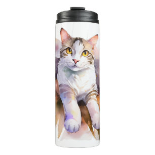 Sweet White Cat Waterverf Illustratie Thermosbeker