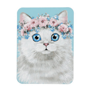 Sweet White Floral Cat Magneet
