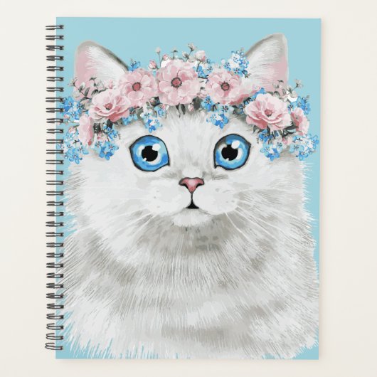Sweet White Floral Cat Planner (Voorkant)