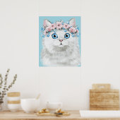 Sweet White Floral Cat Poster (Keuken)
