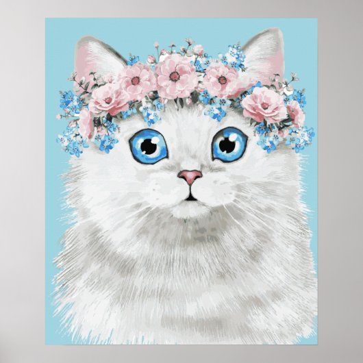 Sweet White Floral Cat Poster (Voorkant)