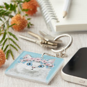 Sweet White Floral Cat Sleutelhanger (Voorkant Rechts)